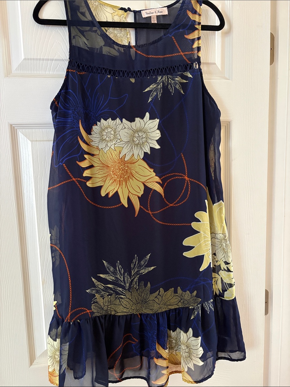 Tahari Navy Floral Sleeveless Shift Dress